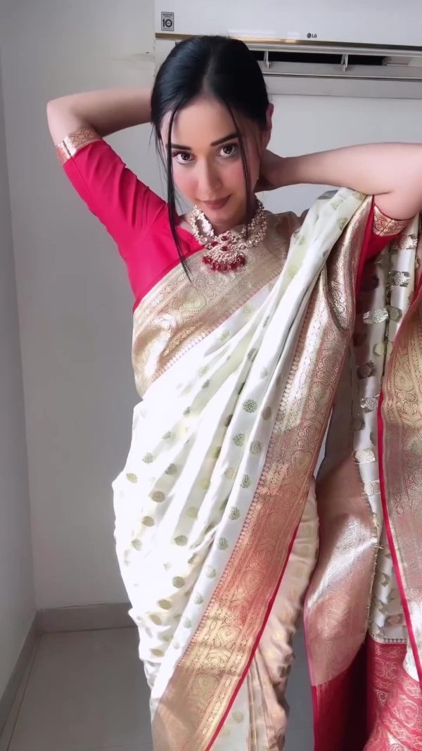 Attractive 1-Minute Ready To Wear Beige Soft Silk Saree