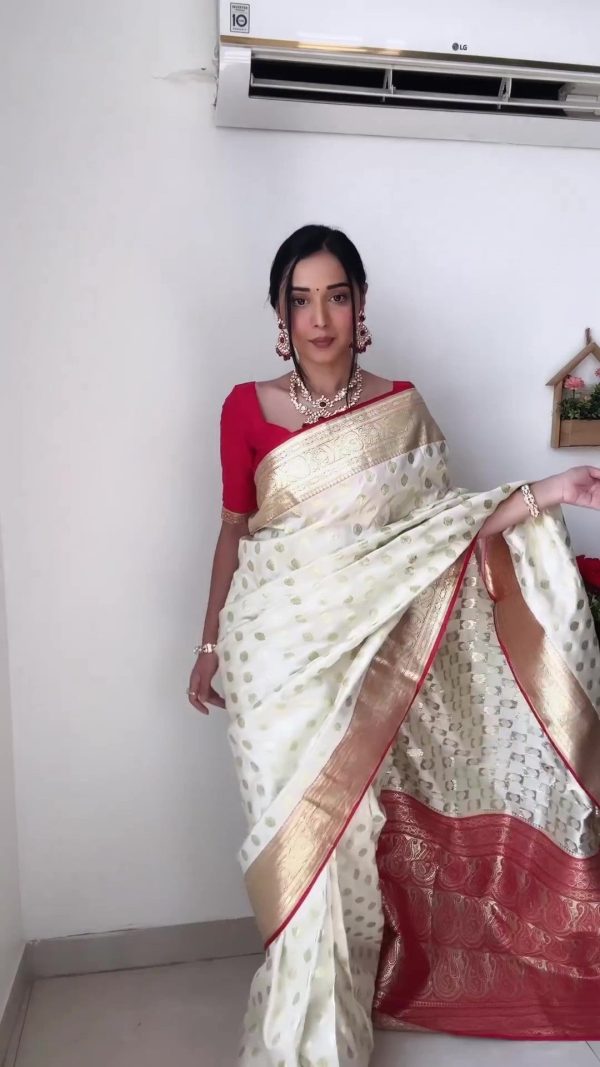 Attractive 1-Minute Ready To Wear Beige Soft Silk Saree