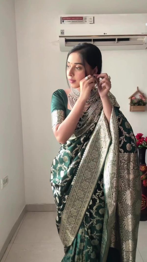 Charming 1-Minute Ready To Wear Green Soft Silk Saree