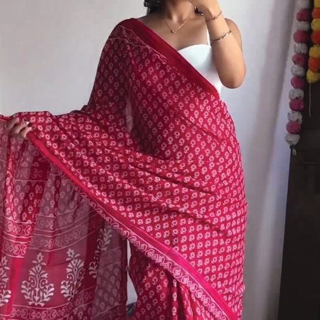 Trendy 1-Minute Ready To Wear Dark Pink Cotton Saree