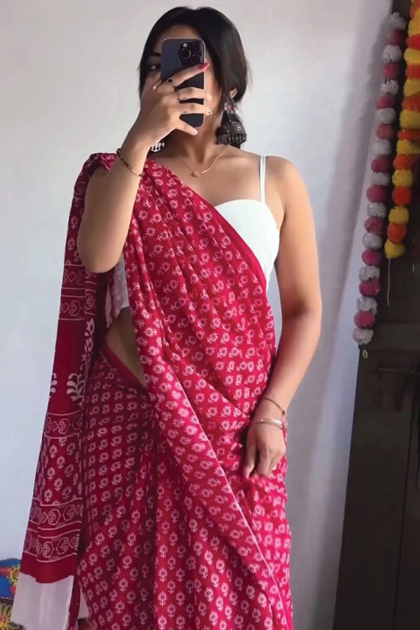 Trendy 1-Minute Ready To Wear Dark Pink Cotton Saree