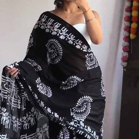 Ineffable 1-Minute Ready To Wear Black Cotton Saree