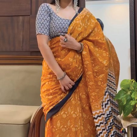 Attractive 1-Minute Ready To Wear Mustard Cotton Saree