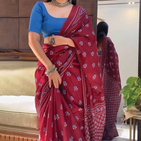 Winsome 1-Minute Ready To Wear Maroon Cotton Saree