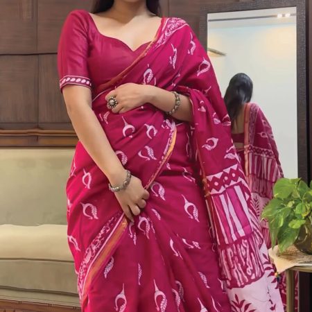 Nebula 1-Minute Ready To Wear Dark Pink Cotton Saree