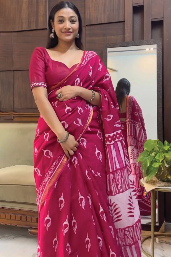 Nebula 1-Minute Ready To Wear Dark Pink Cotton Saree