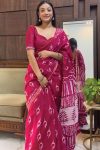 Nebula 1-Minute Ready To Wear Dark Pink Cotton Saree