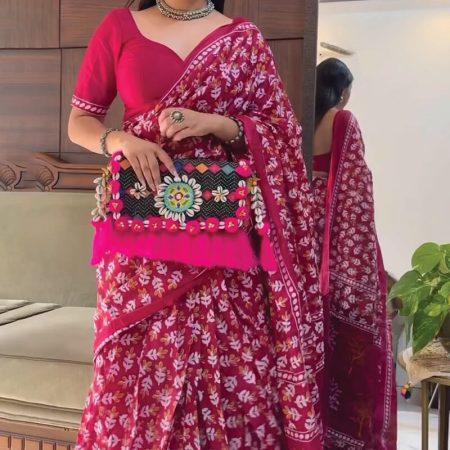 Marvellous 1-Minute Ready To Wear Dark Pink Cotton Saree