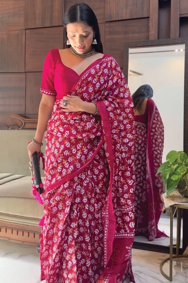 Marvellous 1-Minute Ready To Wear Dark Pink Cotton Saree