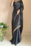 Amazing 1-Minute Ready To Wear Black Satin Silk Saree