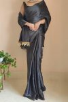 Amazing 1-Minute Ready To Wear Black Satin Silk Saree