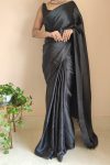 Amazing 1-Minute Ready To Wear Black Satin Silk Saree