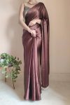 Desultory 1-Minute Ready To Wear Brown Satin Silk Saree