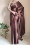 Desultory 1-Minute Ready To Wear Brown Satin Silk Saree