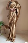 Energetic 1-Minute Ready To Wear Champagne Gold Satin Silk Saree