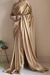 Energetic 1-Minute Ready To Wear Champagne Gold Satin Silk Saree