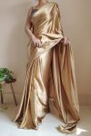 Energetic 1-Minute Ready To Wear Champagne Gold Satin Silk Saree