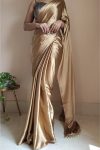 Energetic 1-Minute Ready To Wear Champagne Gold Satin Silk Saree