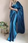 Flaunt 1-Minute Ready To Wear Cobalt Blue Satin Silk Saree