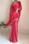 Palimpsest 1-Minute Ready To Wear Dark Pink Satin Silk Saree