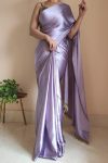 Dazzling 1-Minute Ready To Wear Dull Lavender Satin Silk Saree