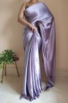 Dazzling 1-Minute Ready To Wear Dull Lavender Satin Silk Saree