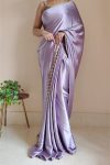 Dazzling 1-Minute Ready To Wear Dull Lavender Satin Silk Saree