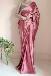 Susurrous 1-Minute Ready To Wear Dusty Rose Satin Silk Saree