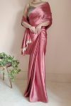 Susurrous 1-Minute Ready To Wear Dusty Rose Satin Silk Saree