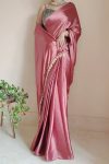 Susurrous 1-Minute Ready To Wear Dusty Rose Satin Silk Saree