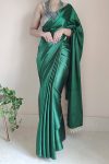 Adoring 1-Minute Ready To Wear Forest Green Satin Silk Saree