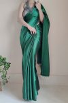 Adoring 1-Minute Ready To Wear Forest Green Satin Silk Saree