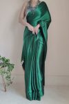 Adoring 1-Minute Ready To Wear Forest Green Satin Silk Saree