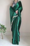 Adoring 1-Minute Ready To Wear Forest Green Satin Silk Saree