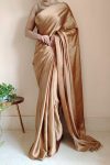 Exceptional 1-Minute Ready To Wear Golden Brown Satin Silk Saree