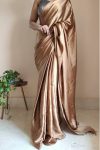 Exceptional 1-Minute Ready To Wear Golden Brown Satin Silk Saree