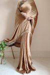 Exceptional 1-Minute Ready To Wear Golden Brown Satin Silk Saree