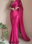 Smashing 1-Minute Ready To Wear Hot Pink Satin Silk Saree