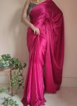 Smashing 1-Minute Ready To Wear Hot Pink Satin Silk Saree