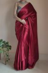 Ailurophile 1-Minute Ready To Wear Maroon Satin Silk Saree