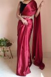 Ailurophile 1-Minute Ready To Wear Maroon Satin Silk Saree