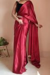 Ailurophile 1-Minute Ready To Wear Maroon Satin Silk Saree