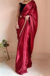 Ailurophile 1-Minute Ready To Wear Maroon Satin Silk Saree