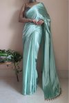 Majesty 1-Minute Ready To Wear Mint Green Satin Silk Saree