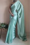 Majesty 1-Minute Ready To Wear Mint Green Satin Silk Saree