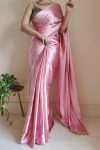 Snappy 1-Minute Ready To Wear Old Rose Pink Satin Silk Saree