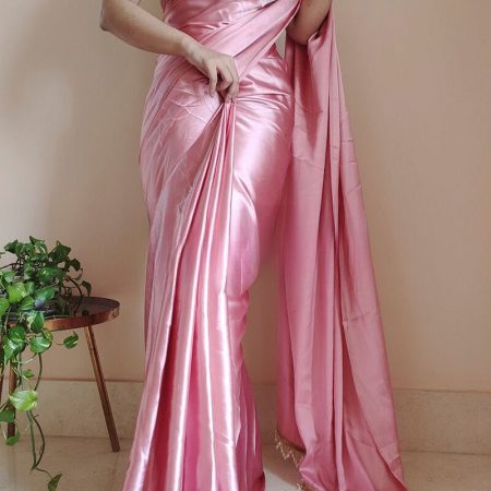 Snappy 1-Minute Ready To Wear Old Rose Pink Satin Silk Saree