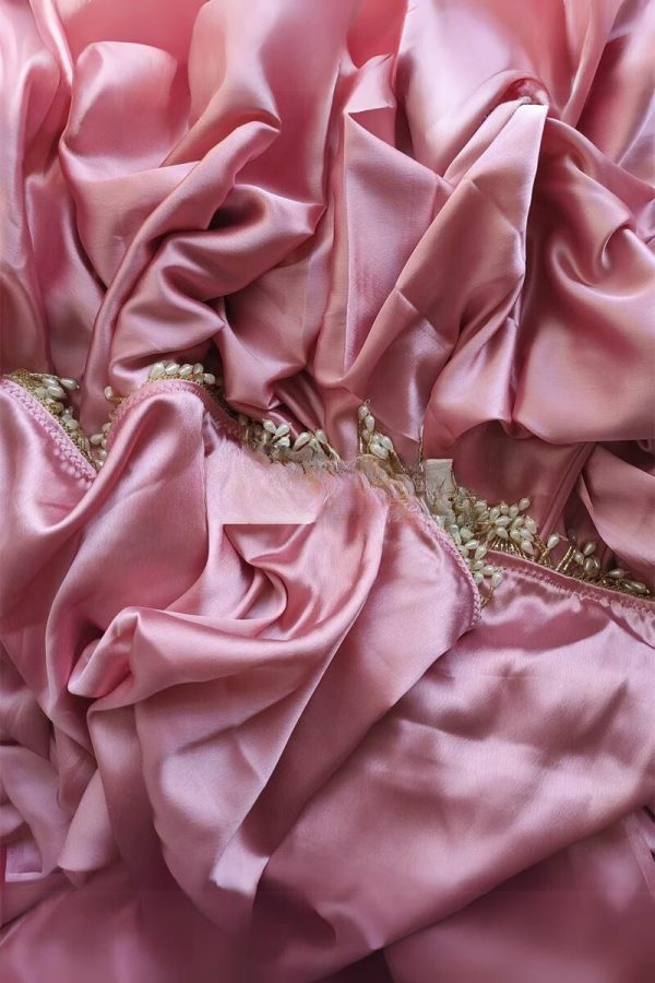 Snappy 1-Minute Ready To Wear Old Rose Pink Satin Silk Saree