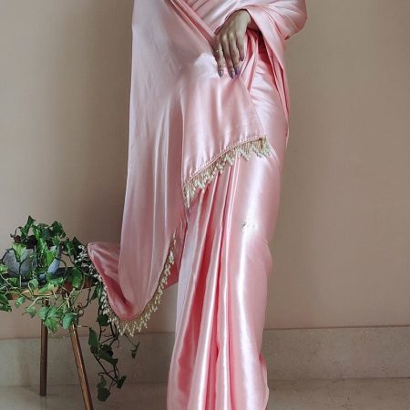 Denouement 1-Minute Ready To Wear Peach Satin Silk Saree