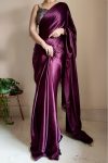 Phenomenal 1-Minute Ready To Wear Purple Satin Silk Saree